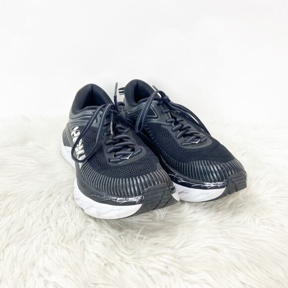 Hoka One One 7.5 Womens Bondi 7 Black White Athletic Running Shoes Sneakers - Picture 2 of 14